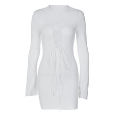 INS 2023 Spring Fall Elegant Solid V-Neck Mini Dress Sexy Bandage Club Party Outfits for Women Party Long Sleeves Skinny Dresse