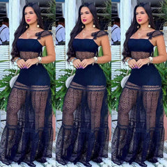 Perl Sexy Mesh Stitching Sling Zipper Dress See Through Lace Skirt Transparent Women's Clothing Charming Chic Outfit for Ladies