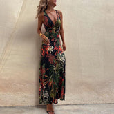 Ladies Sexy Slim Party Dresses Fashion Deep V Strap Big Backless High Waist Print Vacation Beach Dress 2023 New Women's Clothing
