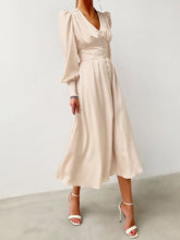Satin Party Dress Single Breasted High Waist a Line Long Dress Deep v Neck Sexy Elegant Temperament Ol Style 2023 New Arrivals
