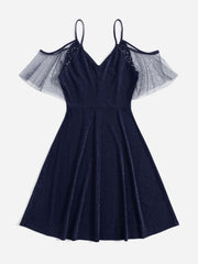 Glitter Off Shoulder Plus Size 4xl Midi Dress Women's A Line Elegant Summer 2023 Large Solid Clothing Prom Evening Party Dresses