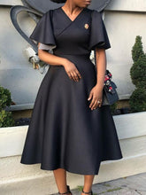 Women Dress V Neck Flare Sleeves A Line Pleated Swing Elegant Classy Female Occasion Summer Modest Runway Luxury Designer 2023