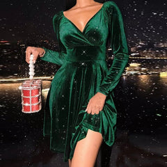 Sexy Club Party Women Dress New Fashion Long Sleeve Bodycon Dress V-Neck Ruched Midi Dresses For Women Winter