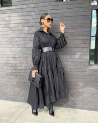 Spring Turn Down Collar Long Shirt Maxi Dress