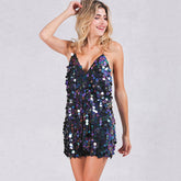 Hoobd Sexy Club Dress Black Sequins Dress Glitter Straps Short Cocktail Party Dress Disco Dance Dress Bling Nightclub Dress Y2K