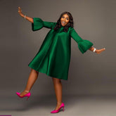 Hoobd Women Loose Dress Three Quarter Sleeves Oversized Yellow Green Pink Casual Fashion Ladies Classy Summer Autumn Robes Gowns 2023
