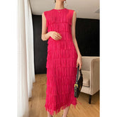 Pleated Dress Women's Summer Classic Graceful and Fashionable Solid Color Sleeveless Slimming Slim Dress