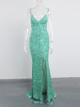 New Royal Blue Sequin Backless Slip Mermaid Long Party Dresses Luxury V Neck Velvet Stretch Slit Sleeveless Cocktail Prom