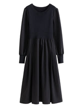 Women Round Neck Mid-Calf Thicken Sweater Dresses Patchwork Design Office Lady Black Slim Pullover A-LINE Skirts