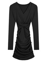 Hoobd Winter Solid Sexy Dress Women Elegant Korean Fashion Bodycon Mini Dress Female Long Sleeve V-neck Chic Slim Party Dress New