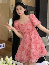 France Pink Sweet Dress Women Summer Elegant Sexy Party Mini Dresses Female Designer Chic Short Sleeve Fashion Retro Dress