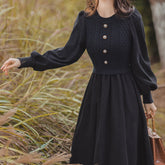 Knitted Dress Autumn/winter 2023 New French Style Patchwork Bottom Lining With Sen Style Woolen Dress Mid Length Sweater Dress