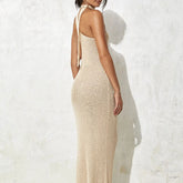 Fashion Women's Dresses Solid Color Sexy One Shoulder Halter Bandage Backless Knitted Long Dress