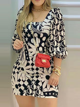 Floral Print Lantern Sleeve Casual Dress Women Square Neck Mini Dress