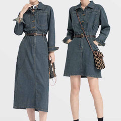 2023 New French Retro Waist Slim Denim Dress Spring and Autumn Women's Dress