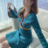 Crochet Sweater Dress Woman Vintage Loose Knitted Long Sleeve Blue Knit Dresses Ladies Midi Autumn Winter 2023 Cheap Casual New