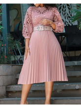 Plus Size Elegant Lace Cutout Midi Dress Sexy Ruched Waistband A-line Evening Dresses Casual Vestidos Mujer Primavera Verano