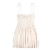 Hoobd Vintage Sexy Dress Women France Elegant Party Mini Dresses Female High Waist Korean Fashion Chiffon Strap Dress 2023 Summer