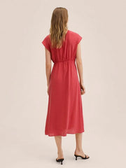 Women Vintage Front Bow Bandage A-line Party Dress Sexy Deep V neck Solid High Street Casual Dress Summer New Fashion