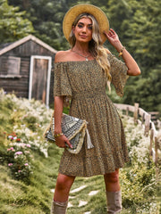 New In Spring/Summer 2023 Designer Shoulder Dress Leopard Print A-line Skirt Casual Sexy Dress for Women Beach Vintage Dress