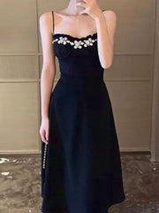 Black Backless Strap Dress Women Sexy Party Elegant Retro Midi Dresses Slim Designer Chic Holiday Casual Hepburn Dress 2023 New
