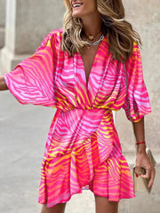 autumn Irregular Mini Dress For Women Fashion Print Casual Bohemia Style Vacation Sundress Women's Bat Sleeve Ruffles Dresses