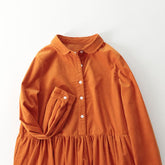 Corduroy Autumn Winter Dress Elegant Women's Shirt Dress Long Skirt Loose Doll Collar Long Sleeve Outerwear Vintage Vestido Chic