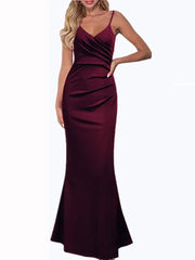 Hoobd2023 Draped V-Neck Classy Evening Long Dress Women Black Satin Formal Dress Sleeveless Floor-Length Sexy Bodycon Dresses robe