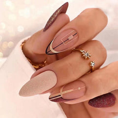 24pcs False Nails Tips with Glitter Design Press on Stick-on Nail Tips for Women and Girls