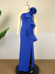 Shiny Gown Glitter Big Ruffle Irregular Bodycon Maxi Dress