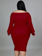 Elegante Sexy Backless Long Sleeve Plus Size Dress Chic Off Shoulder Party Evening Dress Vestidos De Mujer Elegantes Para Fiesta