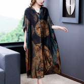 2023 Loose Casual Flesh Covering Silk Print Mulberry Silk Long Dress Summer Retro 4XL Plus Size Chiffon Dress Women Vestidos