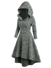 Hooded Heathered High Low Midi Knitted Dress Knit High Waist A Line Midi Irregular Vestido Feminino Autumn Winter