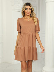 2023 Summer New Dresses For Women Fashion Square Collar Short Sleeve Elegant Beach Female Plus Size Casual Mini Dress Vestidos
