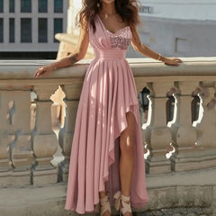 Hoobd Sexy Diagonal Collar Waist Pleated Maxi Dresses Sleeveless Off Shoulder Asymmetrical Prom Dress Women Elegant Dress Dinner Party