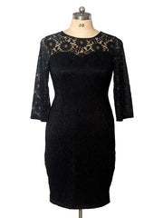 Plus Size Party Dresses for Wedding Guest Women's Fall Long Sleeve Lace Floral See Through Elegant Bodycon Dress Black