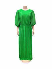 Women Pleated Dress Half Lantern Sleeves O Neck High Waist Maxi Long Summer Spring African Female Gown Elegant Classy 2023