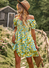 Fashion Ladies Short Sleeve Casual Beach Dresses For Women 2023 Floral Casual Mini Summer Boho Woman Dress Elegant Clothes Robe