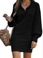 Hoobd New In 2023 Women Dress Medium Long Skirt Sweater Dress Female Lapel Long Sleeve Dress Pullover Loose Women Knitted Dresses