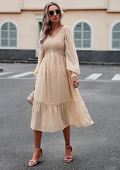 Autumn Dress Women Clothing 2023 New Women's V-neck Lantern Sleeve Solid Color Navy Blue Black Light Blue Apricot Long Dresses