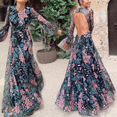 Elegant Maxi Dress 2023 Spring Summer Women's Clothes Sexy Backless Slim Print Dress Outfits For Women Vestidos