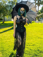 InsDoit Gothic Summer Sexy Black Dress Women Lace See Through Halter Bandage Sleeveless Dress Elegant Partywear Club Long Dress
