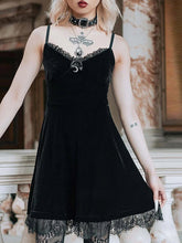 Hoobd Goth Sexy Green Black Dress Women Velvet Retro Lace Aesthetic Summer Dress Harajuku Elegant High Waist A Line Dresses