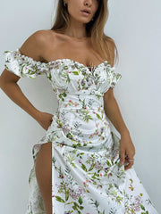 WannaThis Summer Floral Off Shoulder Puff Sleeve Maxi Dress