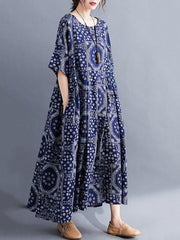 Vintage Floral Batwing Sleeve Dress