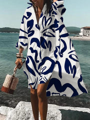 Floral Printed Long Sleeve Casual Beach Midi Dress