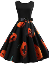 Women's Halloween Dress Swing Dress Knee Length Dress White Orange Red Light Blue Sleeveless Skull Pumpkin Print Patchwork Print Spring Summer Crew Neck Vintage 1950s Party Slim 2023 S M L XL XXL