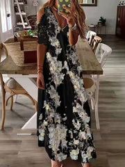 Boho Floral Lace Hollow Shoulder Maxi Dress