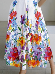 Loose Sleeveless Contrast Color Floral Printed Lapel Collar Midi Dresses