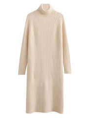 Simple Long Sleeves Loose Solid Color High-Neck Sweater Dresses